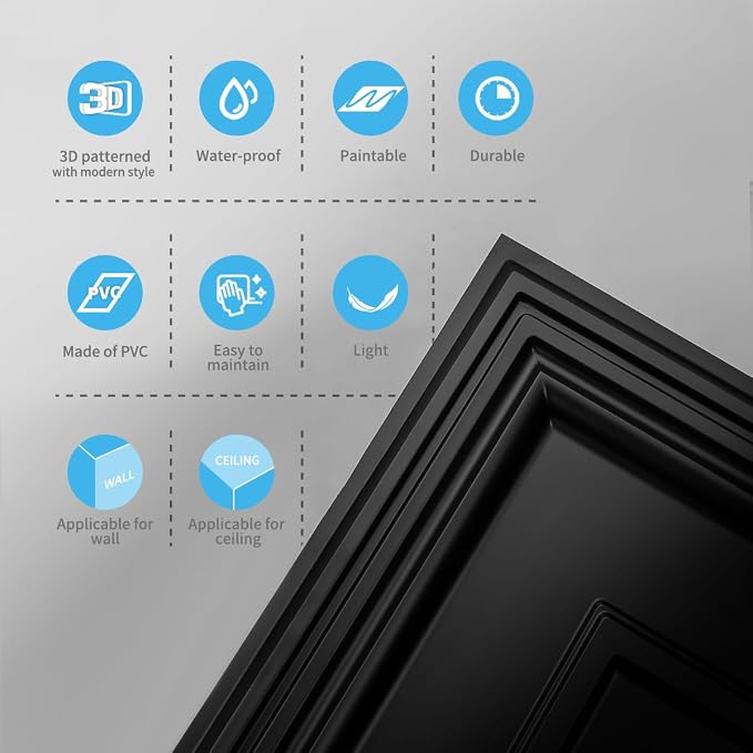 Art3d 12-Pack Drop Ceiling Tiles, 24x28 Inch PVC Panels in Black