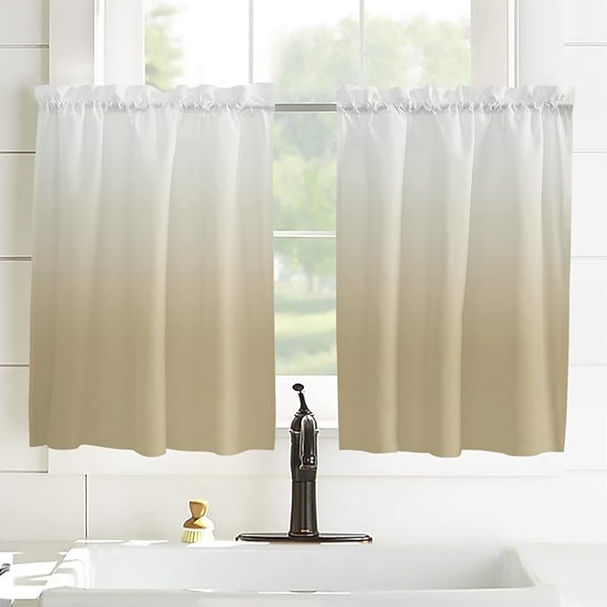 54 Inch Long Tier Curtains for Kitchen, Farm Yellow Gradient Bathroom Window Curtains Rod Pocket Short Curtains Window Treatment Tiers for Living Room Farmhouse 2 Panels