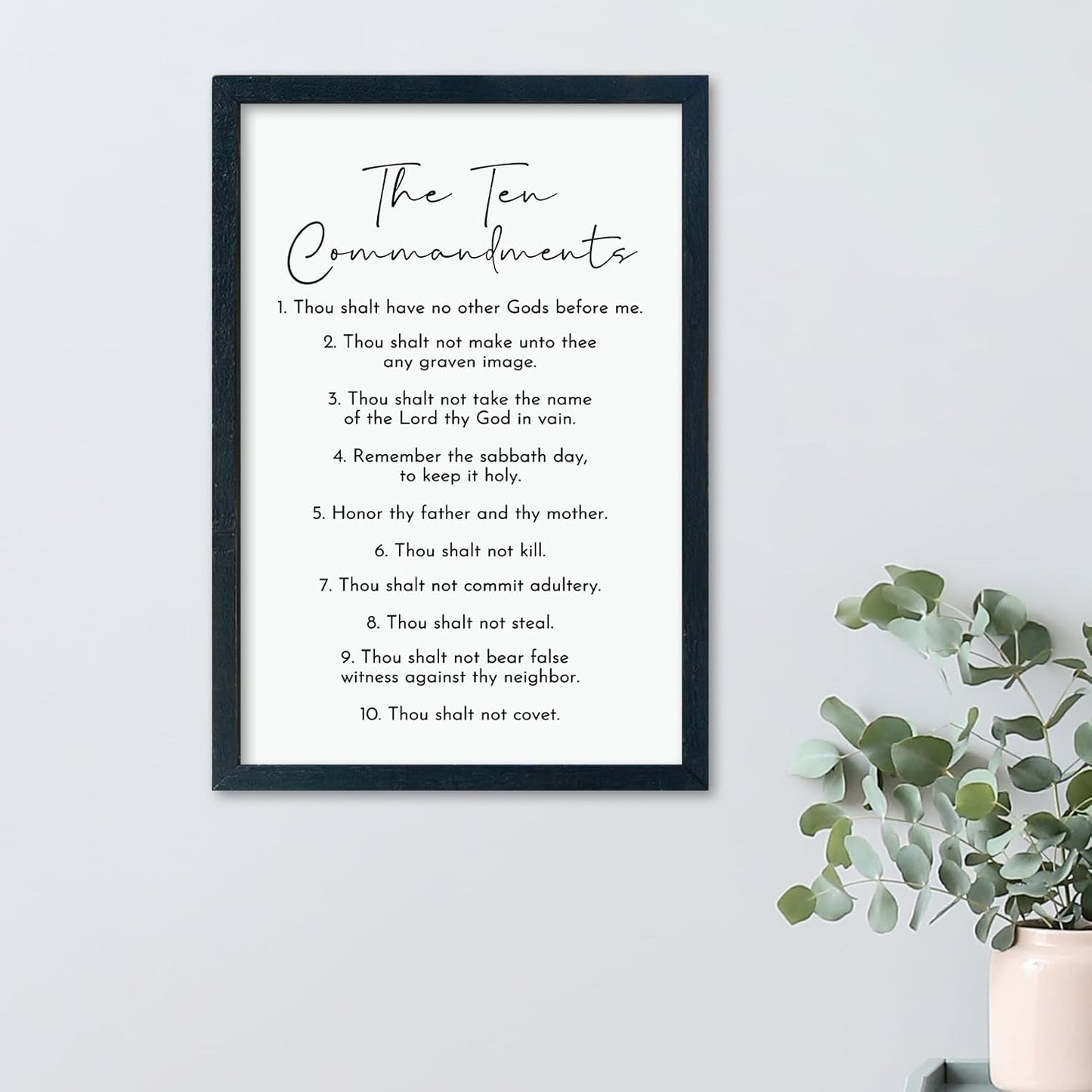 LuZhiQiang The Ten Commandments Wall Art Decor 16"×11" Bible Verse 10 Commandments Sign Motivational Positive Quotes Wood Framed Wall Hanging (Black)