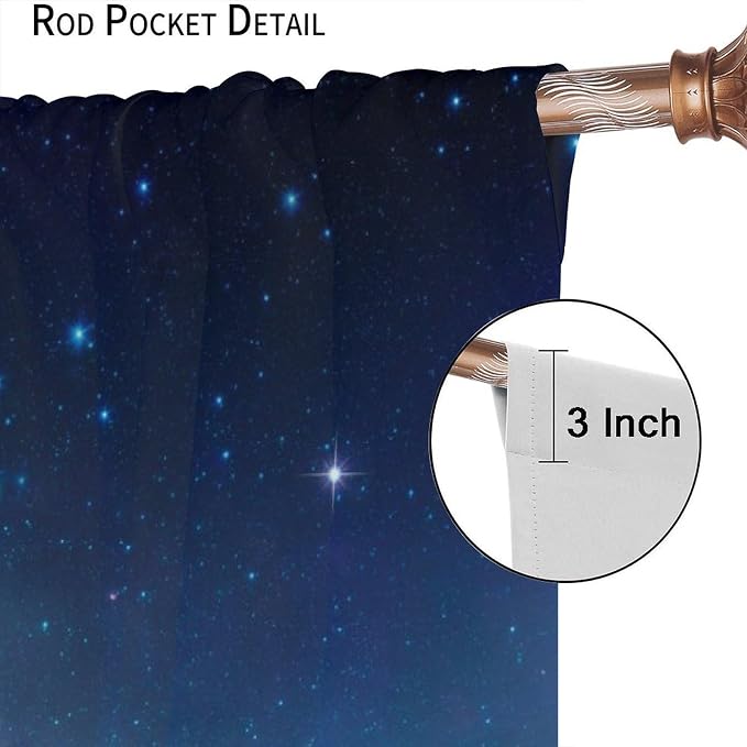 Forest Night Sky Blackout Curtains for Kitchen,Rustic North Star Moonlight Decor, Starry Moon Galaxy Nature Window Drapes Print for Boys Girls Bedroom Living Room 63x63in