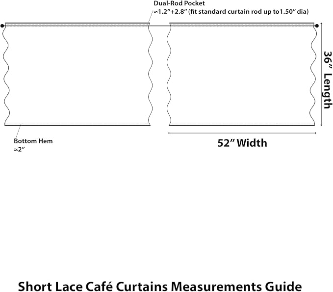 Kotile Short Lace Curtains 36 Inch Length 2 Panels Set, Country Rustic Floral Lace Kitchen Window Curtains Over Blinds, Rod Pocket Privacy Vintage Sheer Lace Café Curtains, Each 52 x 36 Inch, Ivory