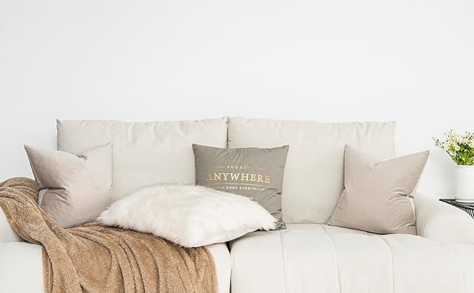 Cashmere Decorative Velvet Throw Pillow Covers 24x24 inch Set of 2 with Zipper Luxury Soft Solid Square Cushion Covers Case for Sofa Couch Bed Living Room