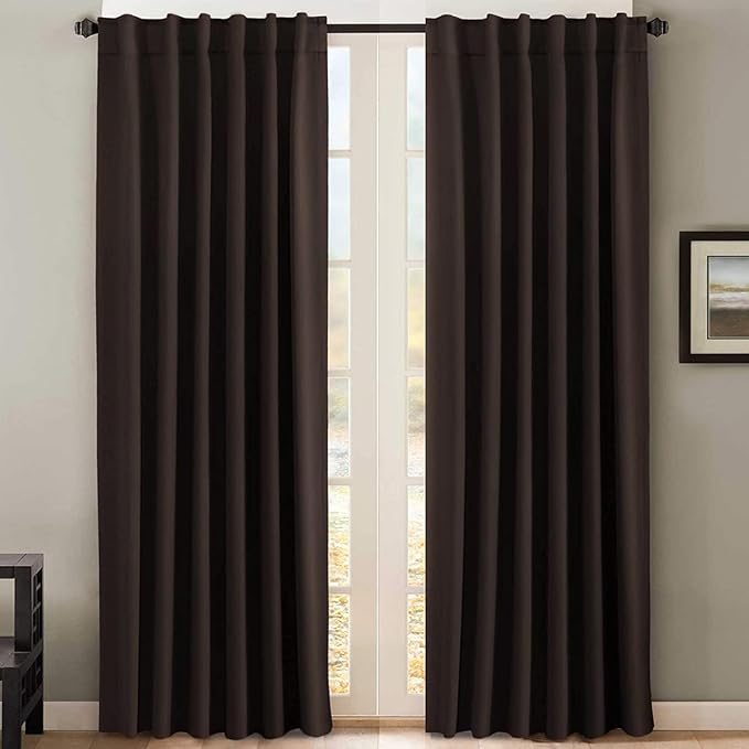 H.VERSAILTEX Blackout Curtains Thermal Insulated Window Treatment Panels Room Darkening Blackout Drapes for Living Room Back Tab/Rod Pocket Bedroom Draperies, 52 x 102 Inch, Chocolate Brown, 2 Panels
