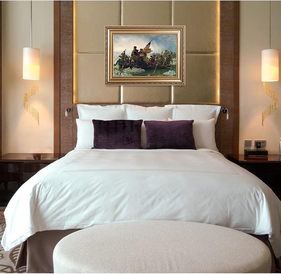 DECORARTS - Washington Crossing the Delaware by Emanuel Leutze, Giclee Print w/Golden Frame for Wall Decor. Picture Size: 24x16 Total Size w/Frame: 30x22 in