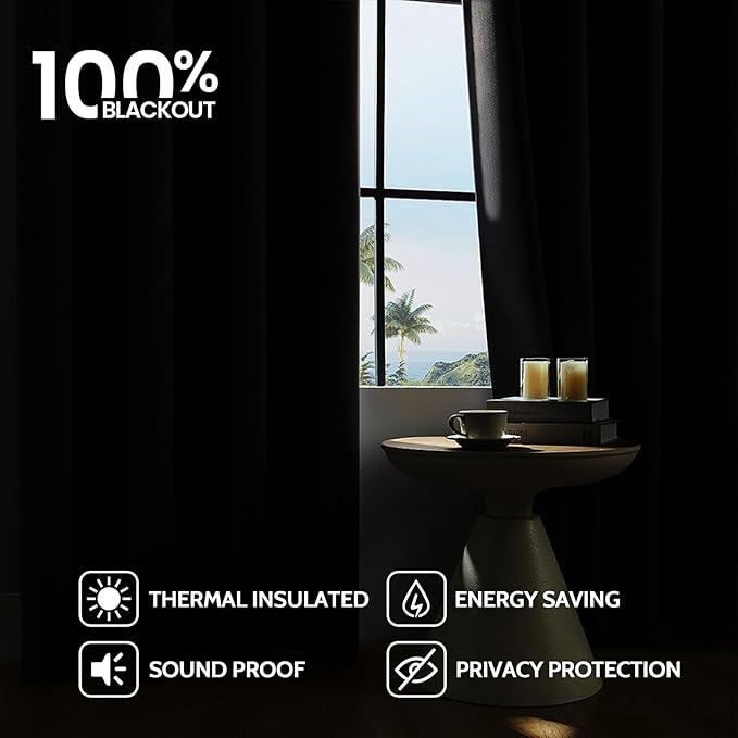 COSVIYA 100% Blackout Dove Grey Linen Curtains & Drapes 96 Inch Length 2 Panels Set, Full Room Darkening Grommet Insulated Thermal Window Panels for Bedroom/Living Room,52x96 inches