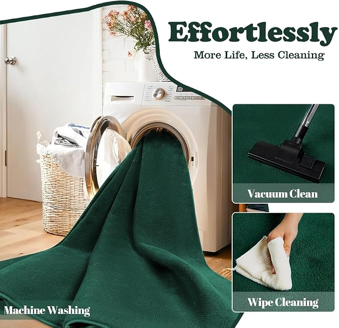 qulint Dark Green Rug for Bedroom 4x6, Washable Thickened Memory-Foam Indoor Living Room Area Rug, Minimalist Modern Carpet Non Slip Comfy Alfombras for Boys Girls Kid Room Nursery Office Home Decor