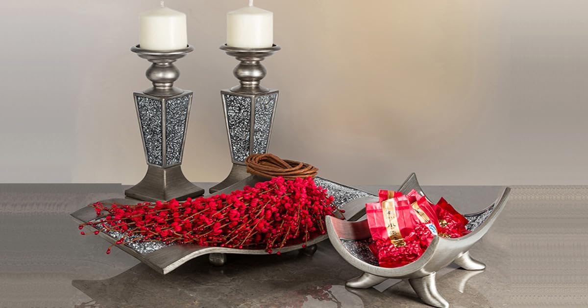 Creative Scents Schonwerk Silver Centerpiece Bowl - Coffee Table Decor - Centerpiece Table Decorations for Dining Room Living Room or Entry Table - Decorative Bowl - Best Wedding/Birthday Gift