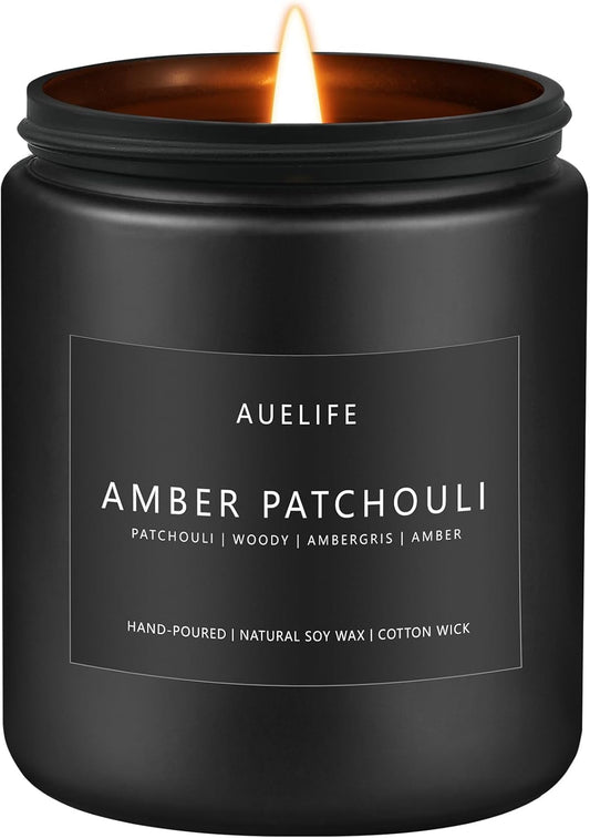 Amber & Patchouli Candle | Candles for Men - Scented Candles for Home, Gifts for Men - Soy Candle for Home Scented, Aromatherapy Manly Gift - 7oz Black Jar