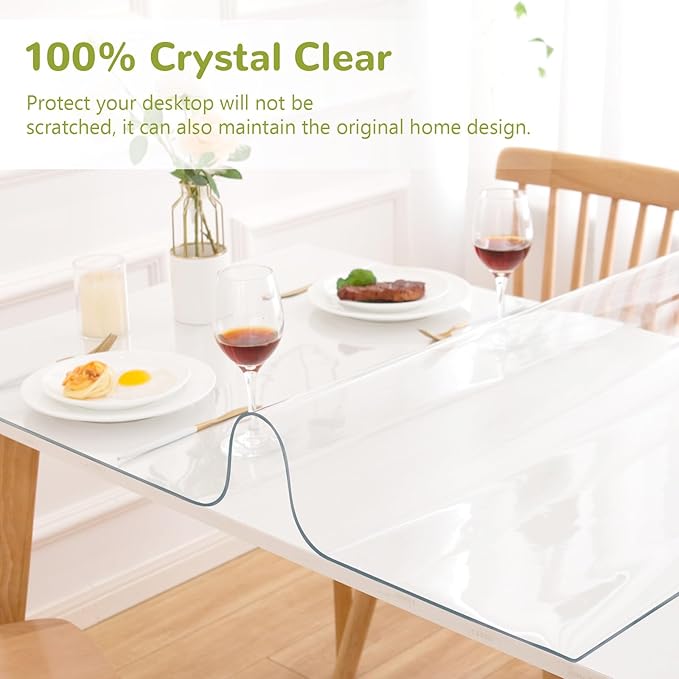 54 x 120 Inch Clear Table Cover Protector, Clear Table Protector for Dining Room Table, 1.5mm Plastic Table Cover, Waterproof Table Pad for Kitchen, Office