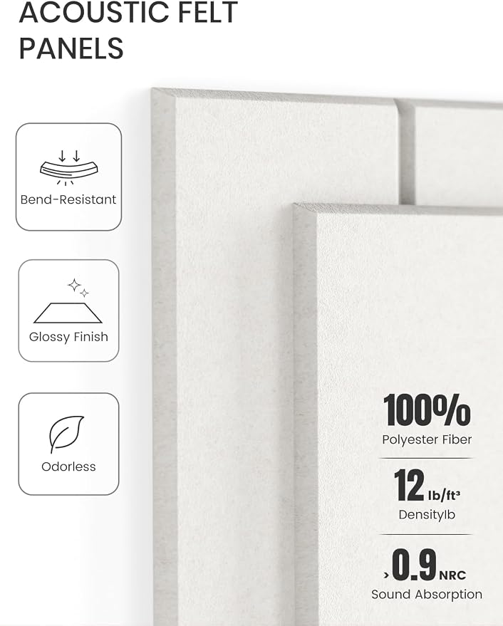 Fluxynara Felt Bulletin Board Tiles Large 36" x 24"Cork Board Alternative-6 Pack with 32 Adhesive Tabs, Thick Slat Wall Panels for Office Decor, Push Pin Board Wall Organizer Alternative - Milky White