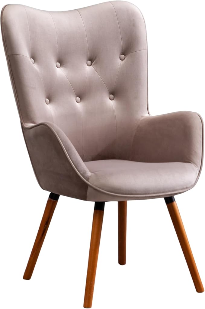 Roundhill Furniture Doarnin Contemporary Silky Velvet Tufted Button Back Accent Chair, Taupe