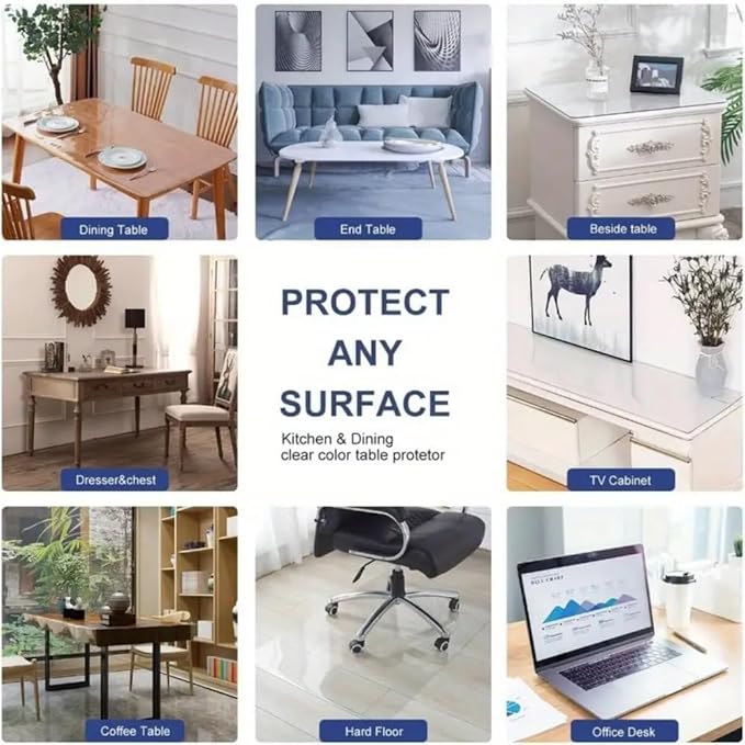 Clear Desk Mat 42 x 72 Inch, 1.5mm Thick Clear Table Protector, Protector for Dining Room Table, Waterproof Vinyl Tablecloth Pad Mat for Kitchen, Dresser, Writing Desk