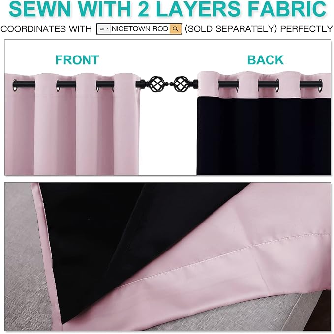 NICETOWN Room Warming Curtains, 100% Blackout Curtains 54 inches Long, 2 Thick Layers Completely Blocking Out All Light Lined Drapes for Small Window (Lavender Pink, 1 Pair, 52" Width Each Panel)