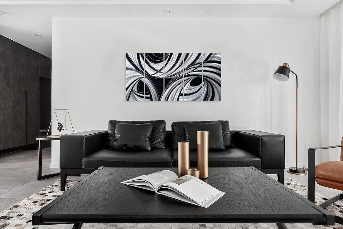Yihui Arts Black and White Metal Art Wall Decor Hand Crafted Abstract Aluminum Artwork Modern Wall Sculpture Home Accent for Living Room Bedroom Dinning Decor