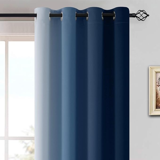 Yakamok Ombre Curtains Blue and Greyish White for Living Room,52Wx45L | Room Darkening Curtains 45,Thermal Insulated Gradient Color Drape,Light Blocking Grommet Window Curtains for Bedroom,2 Panels