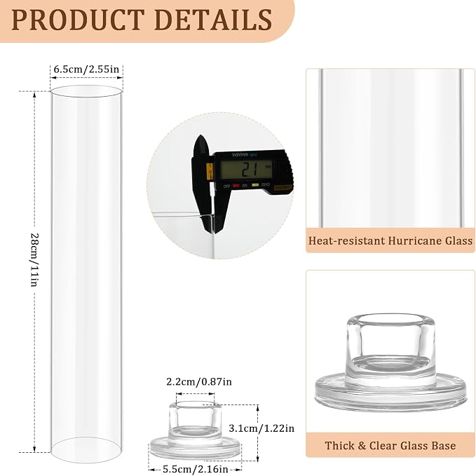 Hurricane Candle Holder Thickened Cylinder Covers Short Taper Candle Sticks Holder 2.5" D × 11" H Glass Tall Candlesticks Holders Centerpiece for Wedding Dining Table, 4 Pcs