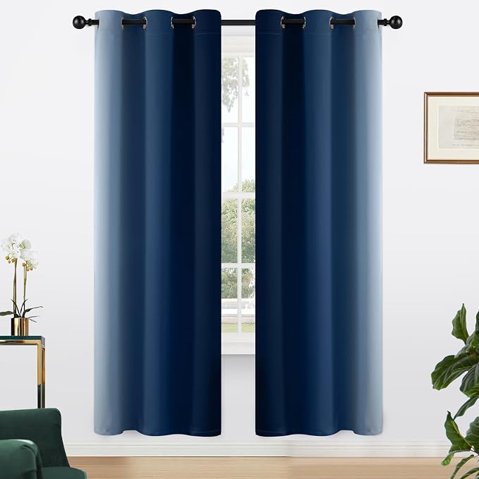 Yakamok Ombre Curtains Blue and Greyish White for Living Room,42Wx72L | Room Darkening Curtains 72,Thermal Insulated Gradient Color Drape,Light Blocking Grommet Window Curtains for Bedroom,2 Panels