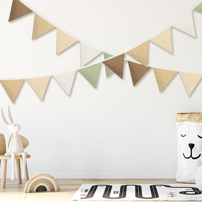Oudain 2 Pcs Pennant Banner Flags Nursery Garland Triangle Bunting Flags Playroom Wall Decor Banner for Nursery Baby Shower Birthday Boho Wedding Party Event, Each 7.75 ft(Boho Color)
