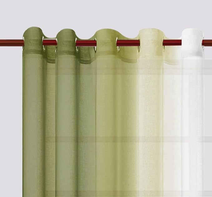 DWCN Ombre Faux Linen Sheer Curtains - Extra Wide Gradient Semi Voile Light Filtering Grommet Top Bedroom and Living Room Curtains, 60 x 84 Inches Long, Set of 2 Window Curtain Panels, Olive Green