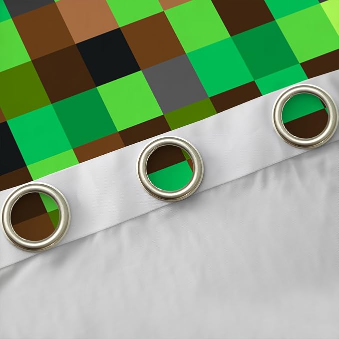 Castle Fairy Green Brown Blocks Window Curtain,Pixelated Grid Blackout Window Treatment,Kids Boys Teens Miners Gaming Bedroom Curtains Build Sandbox Theme Living Room Decor Top 2 Panels,42Wx63L