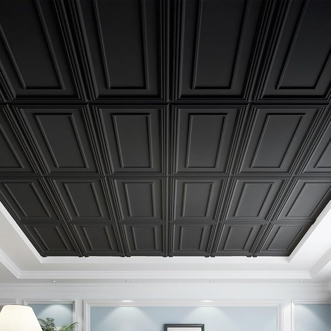 Art3d 12-Pack Drop Ceiling Tiles, 24x28 Inch PVC Panels in Black
