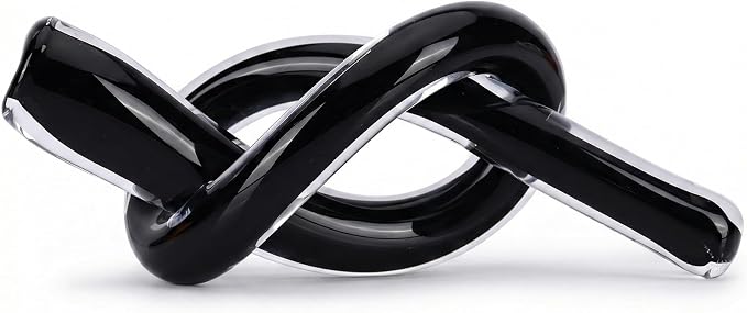LCCCK Black Abstract Glass Knot Sculpture, Hand Blown Glass Decor for Coffee Table TV Cabinet, Shelf or Mantel Accent, Modern Knot Art for Coastal Living Room Tabletop Knick Knacks