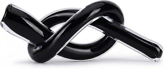LCCCK Black Abstract Glass Knot Sculpture, Hand Blown Glass Decor for Coffee Table TV Cabinet, Shelf or Mantel Accent, Modern Knot Art for Coastal Living Room Tabletop Knick Knacks