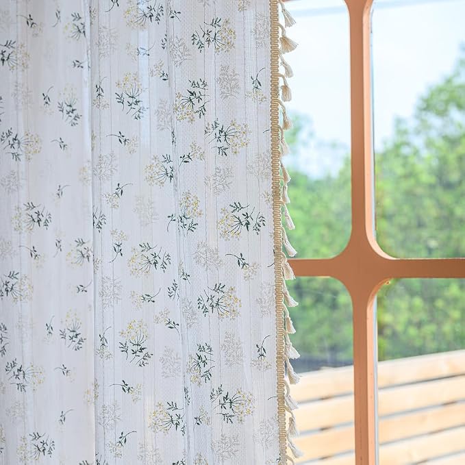 OYX Boho Curtains 84 Inch Length 2 Panels for Living Room, Bedroom Light Filtering Drapes, Farmhouse Vintage Country French Rustic Tassels Pattern Rod Pocket Aesthetic Decor Window Treatments
