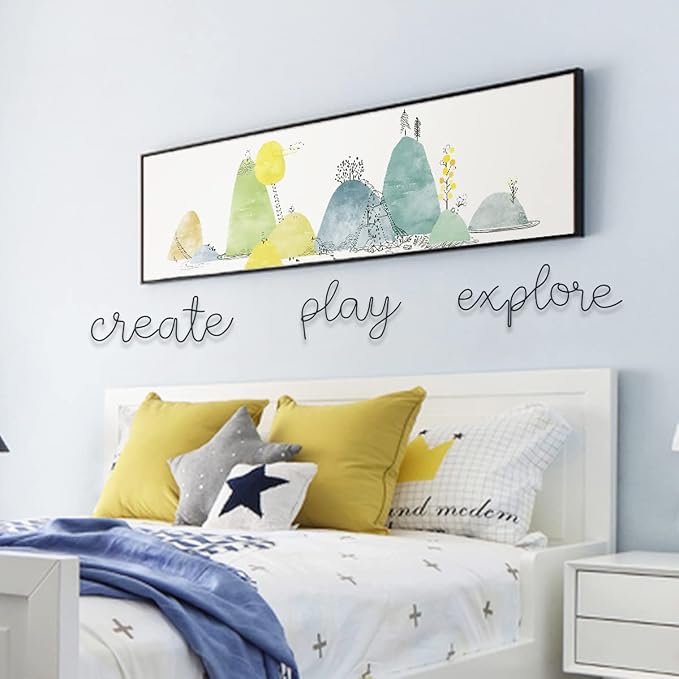 KRSHEMDE Playroom Wall Decor Metal Play Explore Create Inspirational Wall Art Nursery Room Decor for Kids Toddlers Boys Girls Classroom Bedroom Reading Nook Positive Quotes Wall Decoration