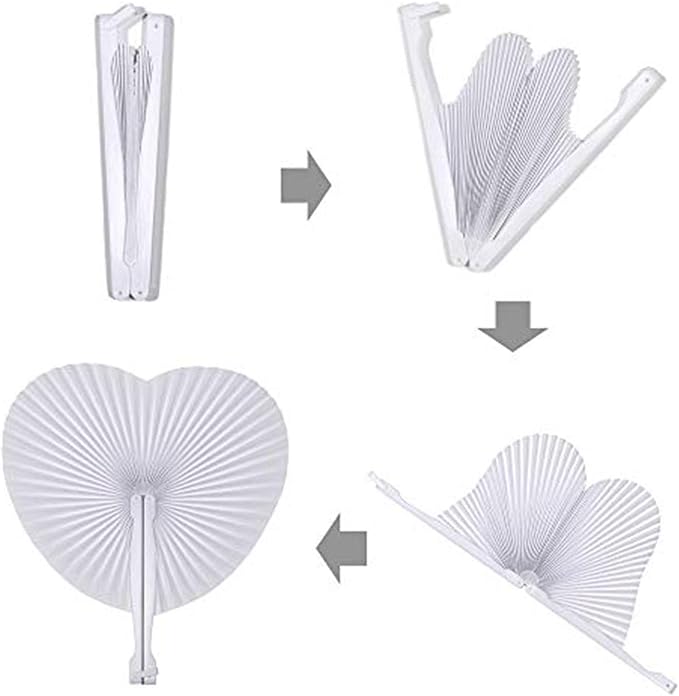 150 Pcs White Heart Paper Fans | Foldable Handheld Fans for Women,Folding Hand Fans for Wedding,Bridal Guest,Church,Party Favors,Dancing,Birthday,DIY