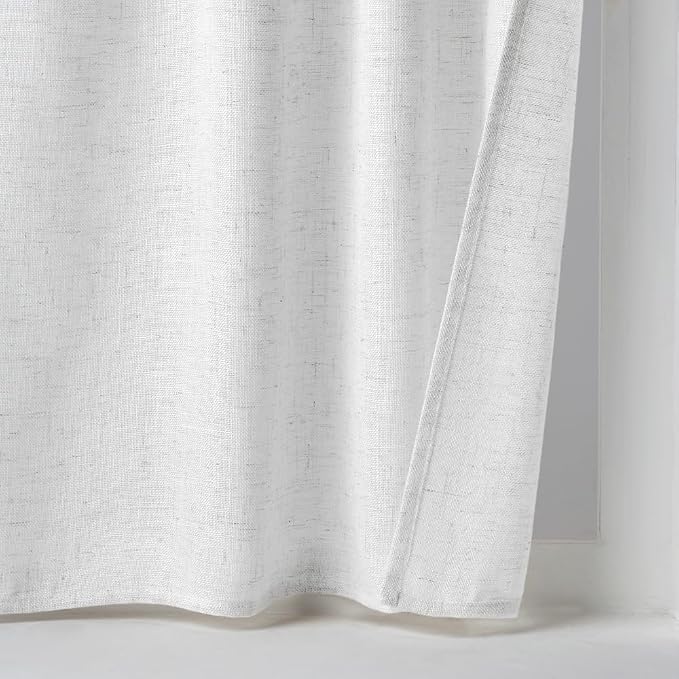 MIULEE White Curtains 30 Inch Length 2 Panels, Soft Thick Linen Textured Semi Sheer Light Filtering Kitchen Window Curtains Over Sink Small Tier Curtains for Bathroom Window Back Tab Rod Pocket