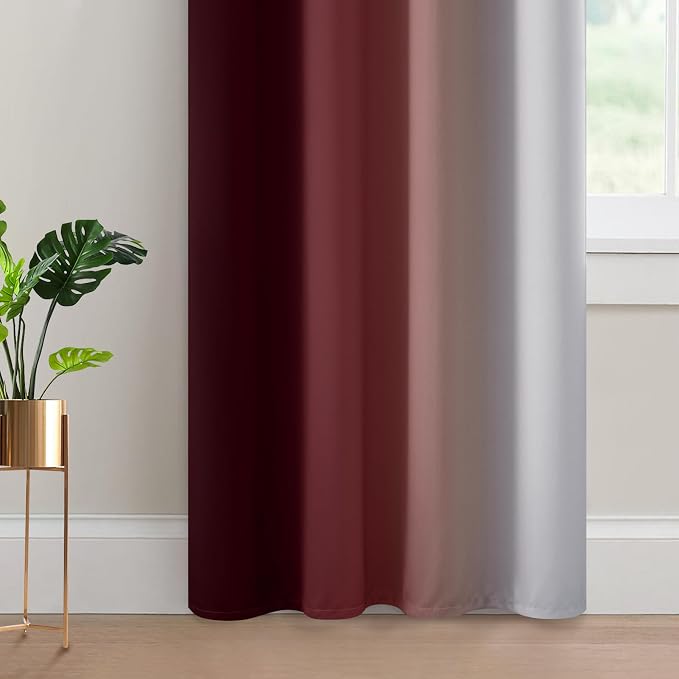 Yakamok Ombre Curtains Red and Greyish White for Living Room,52Wx84L | Room Darkening Curtains 84,Thermal Insulated Gradient Color Drape,Light Blocking Grommet Window Curtains for Bedroom,2 Panels