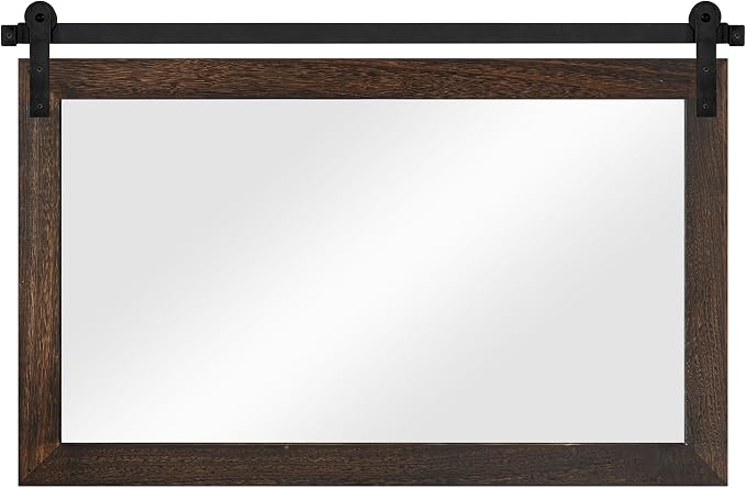 COGOOD Farmhouse Barn Door Mirror - 22 x 29 Rustic Wood Framed Wall Mirror for Bathroom, Living Room, Entryway Wall Decor (Black Brown)