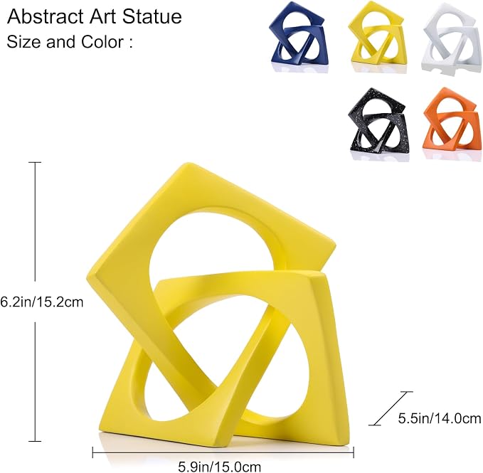 Jax Geometric Yellow Knot Statue Decor, Home Bookcase Centerpiece and Tabletop Sculpture, For Home Decor Accent Cube Ornaments