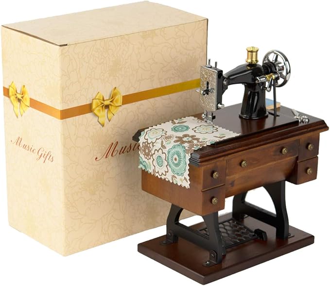 Sewing Machine Music Box Gift, Wooden Vintage Musical Box Christmas Anniversary Birthday Gifts for Mom Wife Grandma Friend Wind Up Mechanical Melody Fur Elise