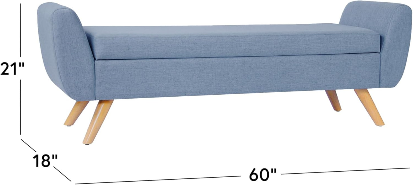 HomePop Modern Storage Bench with Wood Legs |Homepop Home Décor|Bench with Storage for Living Room & Bedroom - French Blue Woven