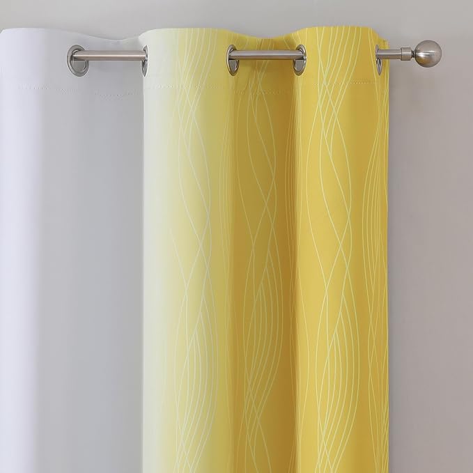 Estelar Textiler Yellow and Greyish White Ombre Blackout Curtains 45 Inch Length 2 Panels, Full Room Darkening Gradient Drapes for Bedroom,Thermal Insulated Grommet Short Curtains for Bathroom,42Wx45L