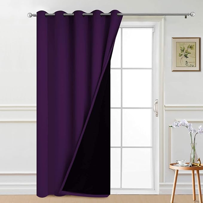 Yakamok 100% Blackout Lined Panels, Thermal Insulated Blackout Curtains for Bedroom, Heat Blocking Drapes for Living Room(70Wx84L, Purple, 1 Panel)
