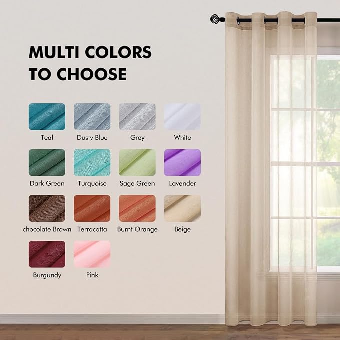 MIULEE 2 Panels Beige Semi Sheer Window Curtains Elegant Grommet Top Window Voile Drapes/Treatment Linen Textured Panels for Bedroom Living Room (54X63 Inches)