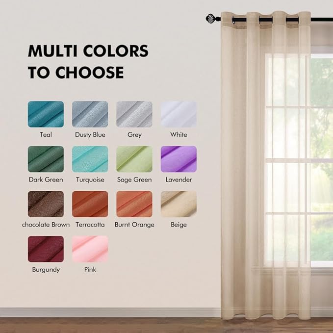 MIULEE 2 Panels Beige Semi Sheer Window Curtains Elegant Grommet Top Window Voile Drapes/Treatment Linen Textured Panels for Bedroom Living Room (54X84 Inches)