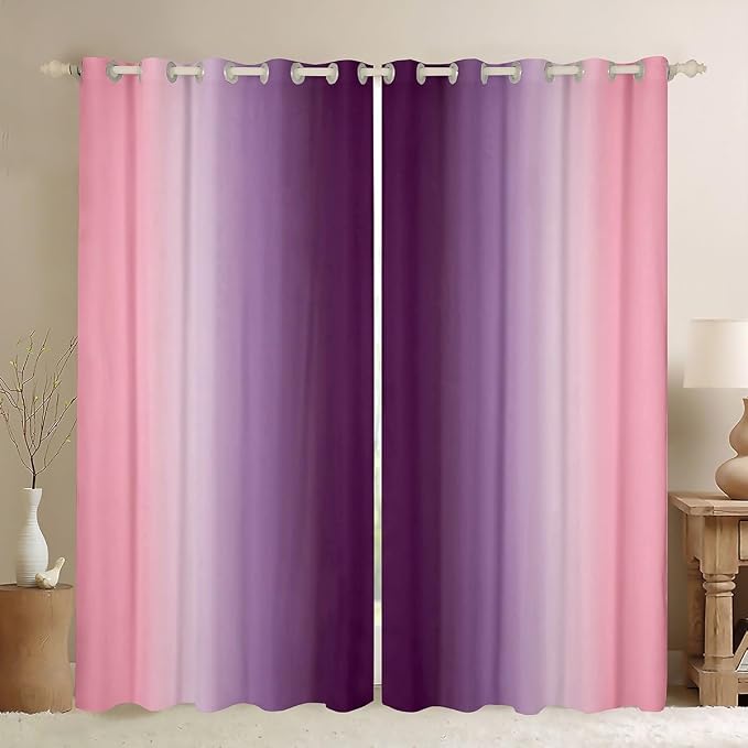 jejeloiu Purple Darkening Drapes (2 Panels, 42 x 63 Inch) Ombre Pink Curtains for Bedroom Living Room for Kids Decor Gradient Style Blackout Curtains Abstract Window Treatments