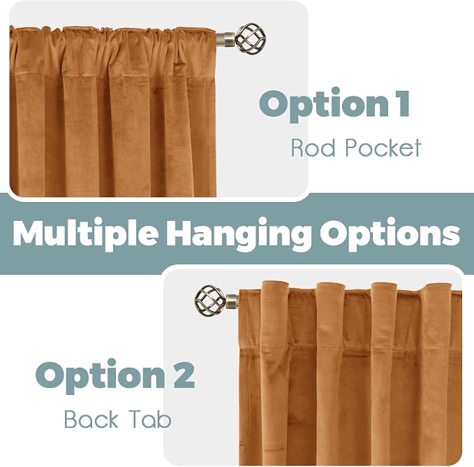 BGment Orange Velvet Curtains 84 inches 2 Panels - Luxury Thermal Insulated Blackout Super Soft Fall Decor Rod Pocket and Back Tab Window Curtains for Bedroom Living Room, 52 x 84 Inch, Orange Brown