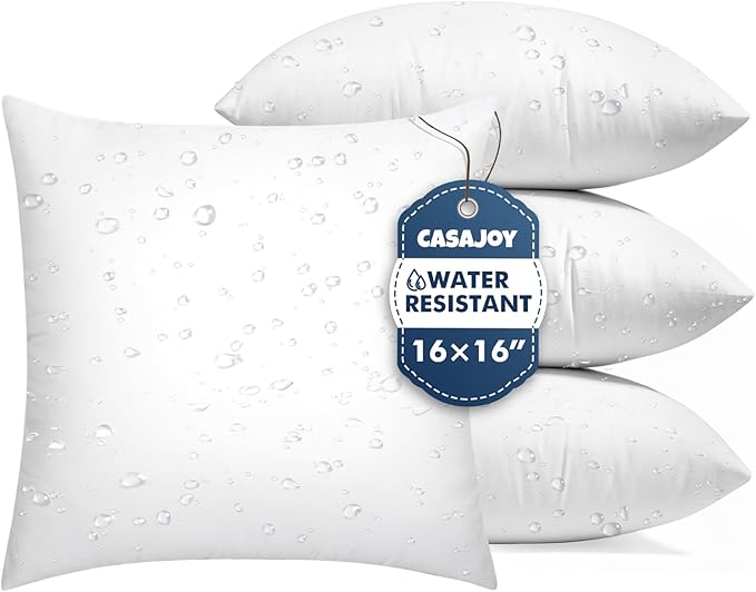 Pack of 4 16x16 Outdoor Pillows, Water Resistant Throw Pillow Inserts, Cushion Inner Pads for Patio, Sofa, Waterproof Pillow Insert