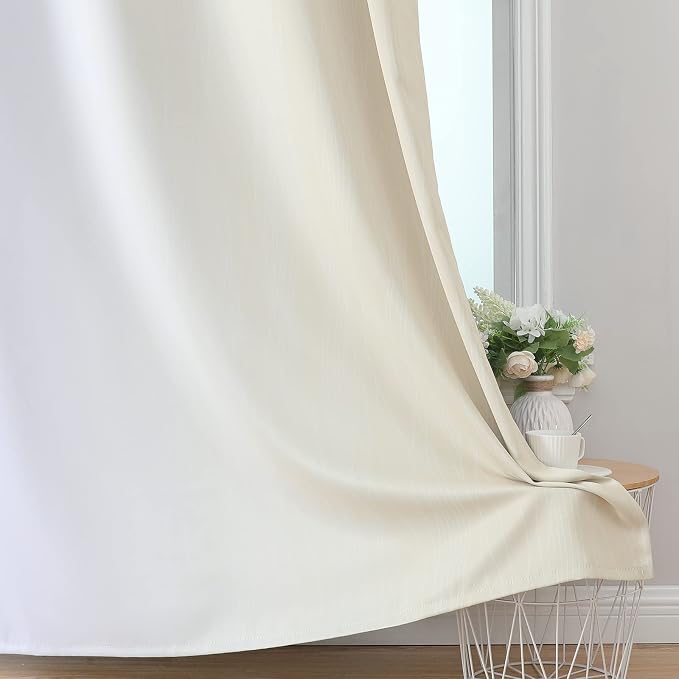 Estelar Textiler Beige and Greyish White Ombre Blackout Curtains 45 Inch Length 2 Panels, Full Room Darkening Gradient Drapes for Bedroom, Thermal Insulated Grommet Short Curtains for Bathroom,42Wx45L