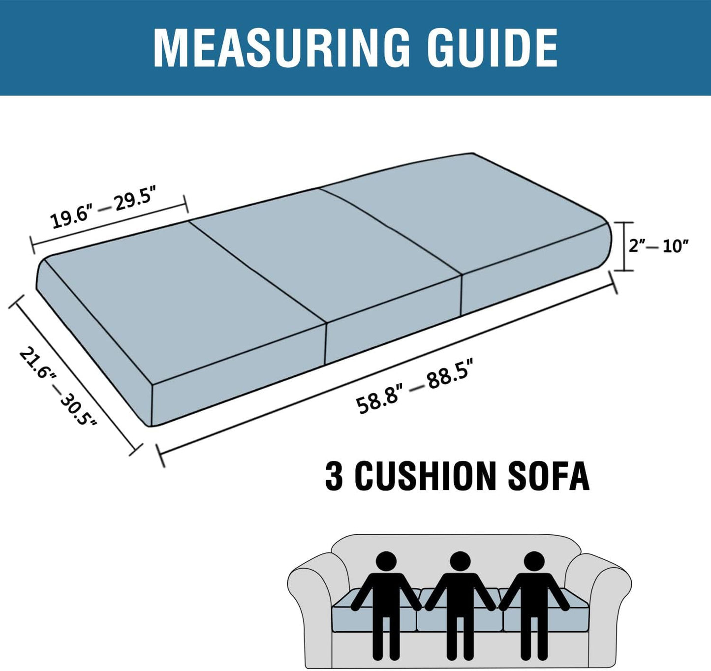 H.VERSAILTEX Super Stretch Individual Seat Cushion Covers Sofa Covers Couch Cushion Covers Slipcover Sets Thick Jacquard Textured Twill Fabric (3 Piece Sofa Cushion Covers, Sage)