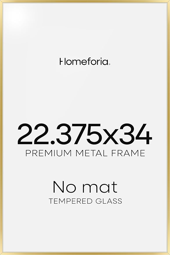 Homeforia 22.375x34 Gold Puzzle Frame, High End Metal 22.375 by 34 Picture Frames without Mat, 34 x 22.375 Thin Poster Frame for Wall, 22.375by34 Puzzle Photo Frame, Tempered Glass, Wall Kit, Set of 2