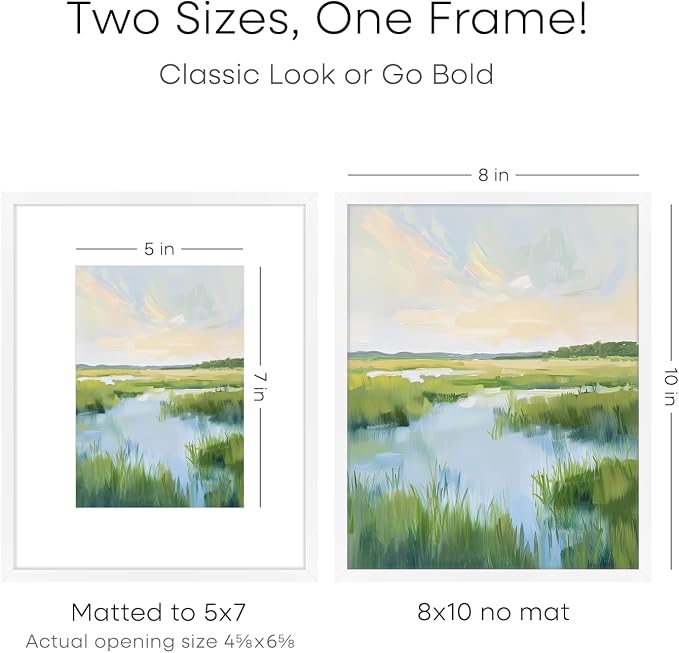 Homeforia White Picture Frames 8x10, High End Metal 8 x 10 Photo Frame with Mat 5 by 7 Art, 10x8 White Frame Matted to 5x7 inch Print, 8by10 Wall or Tabletop Frames, Tempered Glass, Wall Kit, Set of 2