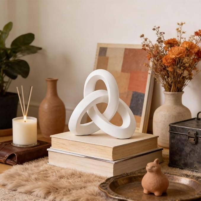 White Knot Decor Sculpture, Modern Abstract Resin Decorative Sculpture for Coffee Table Decor for Living Room, Bookshelf Decor, Entryway Table Sculptures, Office Decor for Shelves, White Home Decor