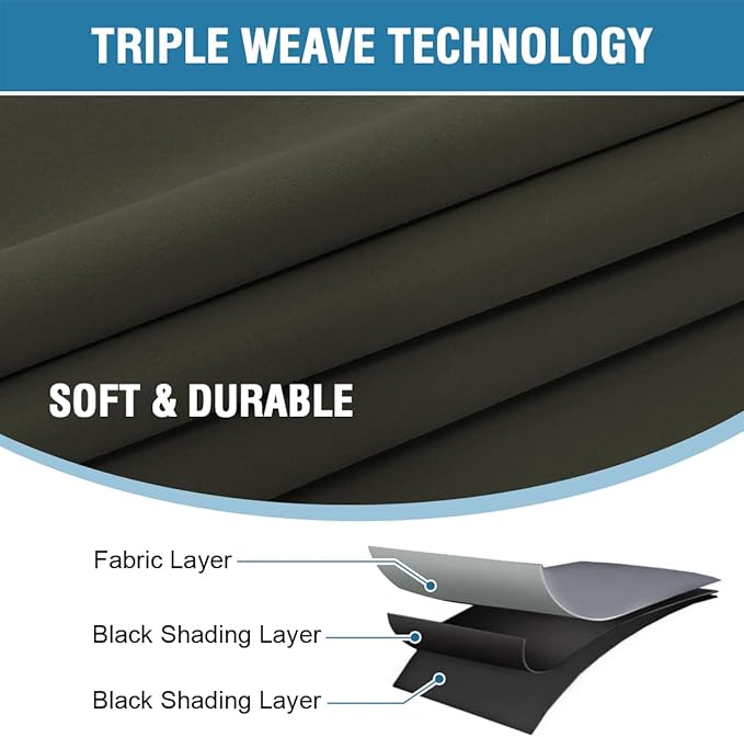 H.VERSAILTEX 100% Blackout Curtains for Bedroom with Black Liner Full Room Darkening Curtains 45 Inch Long Thermal Insulated Back Tab/Rod Pocket Window Drapes for Living Room, 2 Panels, Olive
