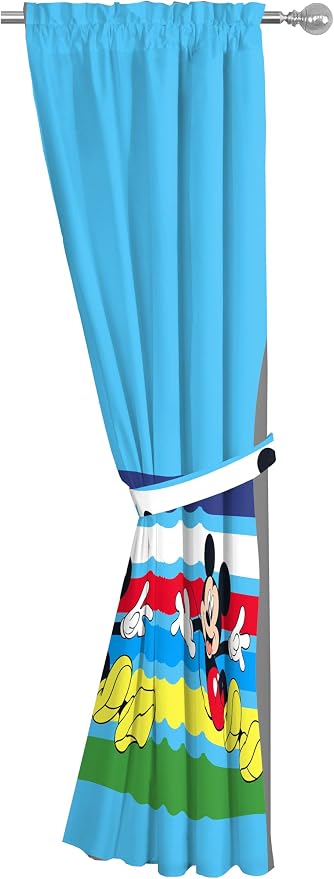 Sunny Side Up Window Curtains for Kids Bedroom 4-Piece Drape Set with 2 Tiebacks, Blue - Mickey Mouse, 42" W x 63" L (Pack of 2)